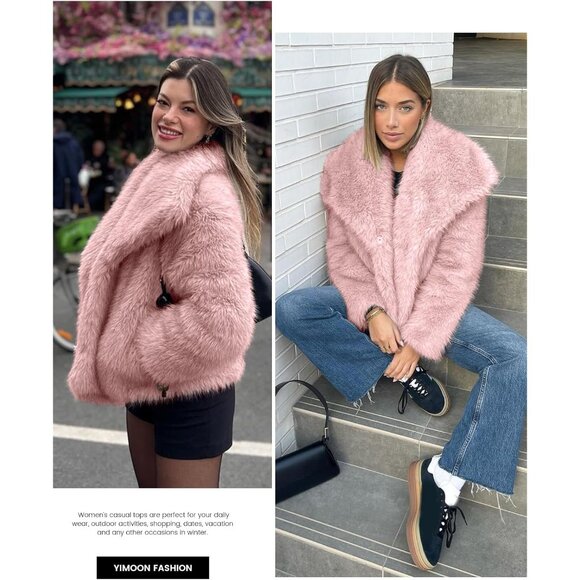 Elegant Women's Pink Cropped Faux Fur Jacket - Fluffy Warmth for Winter Outings - Picture 6 of 7
